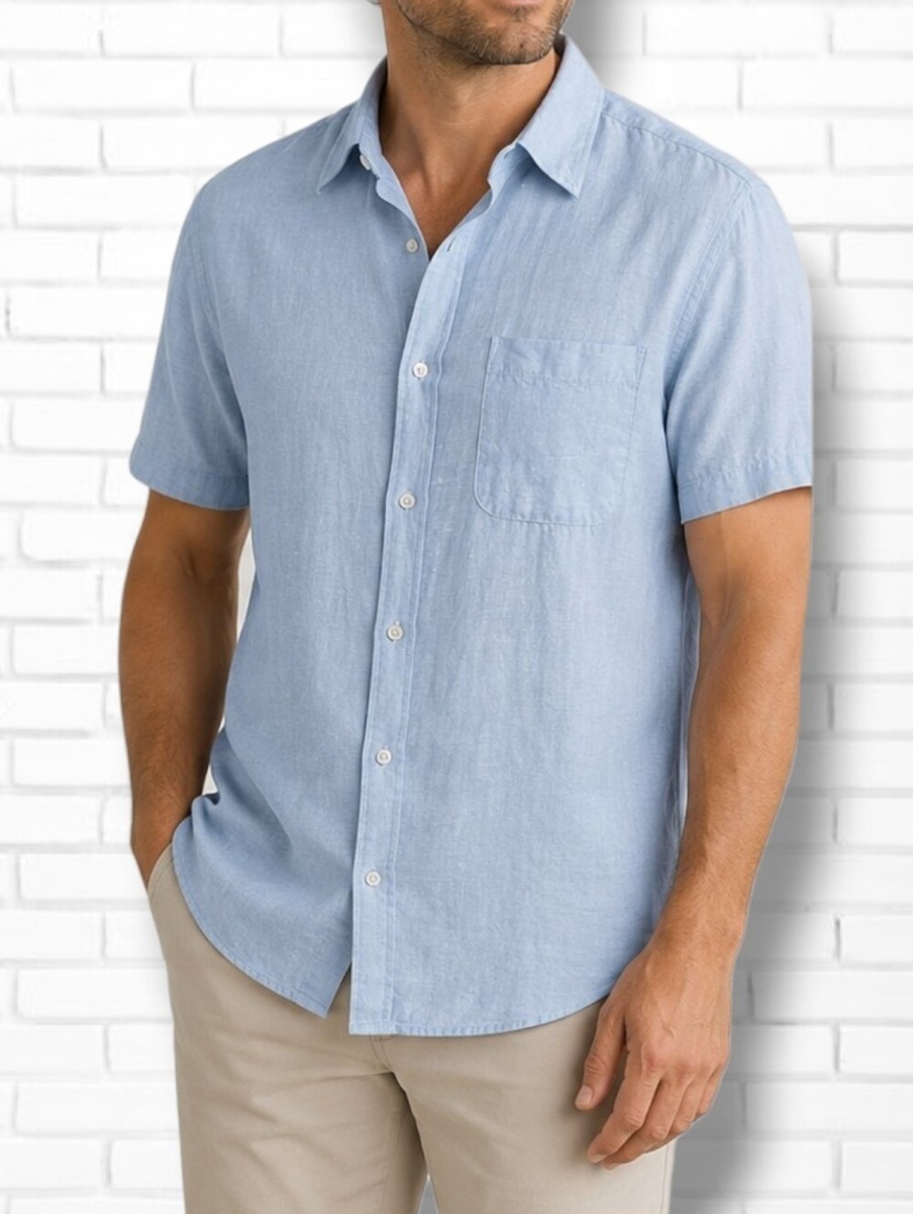 Porter & Ash 100% Linen Light Blue Short Sleeve Button Down Shirt Size XL